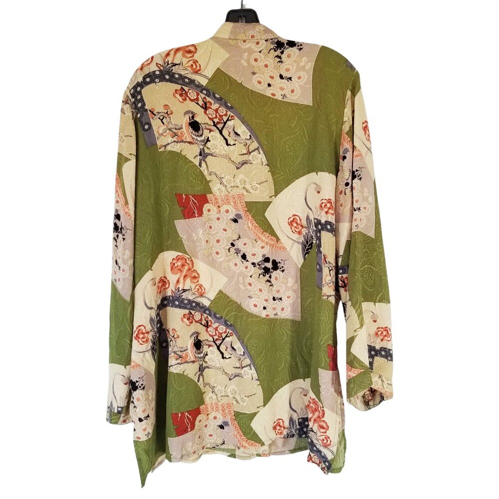 Citron Silk Tunic Top with Asian Motif - Picture 2 of 16